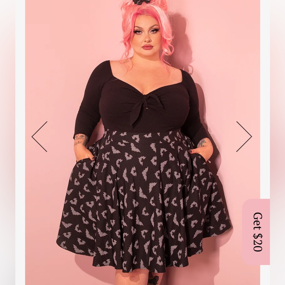 VIXEN BY MICHELINE PITT  MANEATER SKATER SKIRT IN GLOW-IN-THE-DARK BAT PRINT